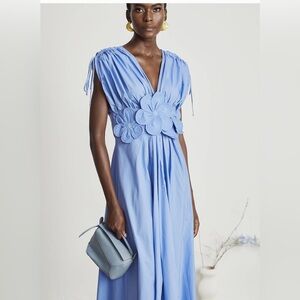 NWT Sky Blue Midi Dress with Floral Waist Appliqué